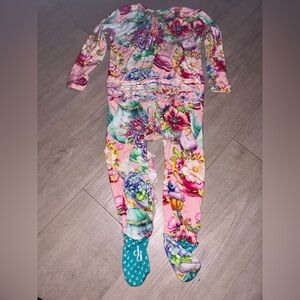 Posh Peanut girls' long-sleeve footie romper "Elizabeth" tea party floral 12/18m
